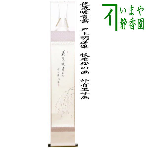 茶器/茶道具 掛軸（掛け軸）】 一行画賛 花気暖青雲 戸上明道筆 枝垂桜