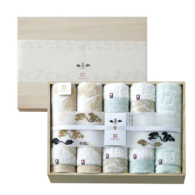 今治謹製 雲母唐長（KIRA KARACHO)タオル 木箱入り コンパクトバス
