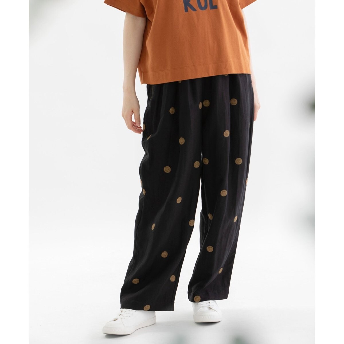 パンツ Pommeフルレングススワン刺繍パンツ レディース Pommeリネン