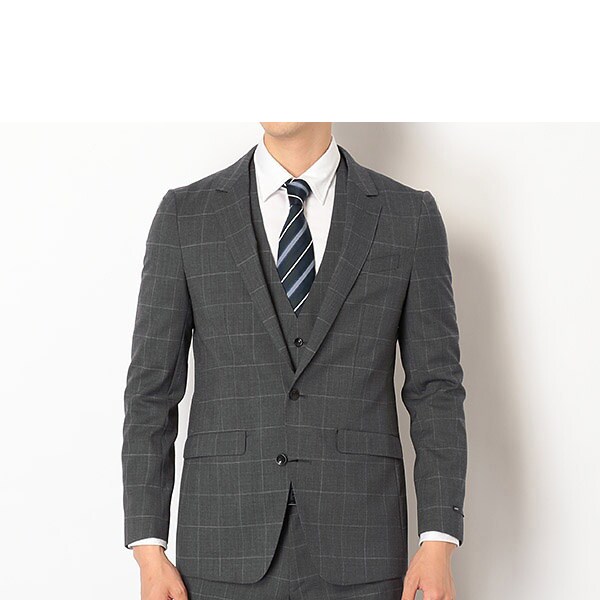 セレモニー対応可】2釦スリーピーススーツ グレー ジレ付き ノータック