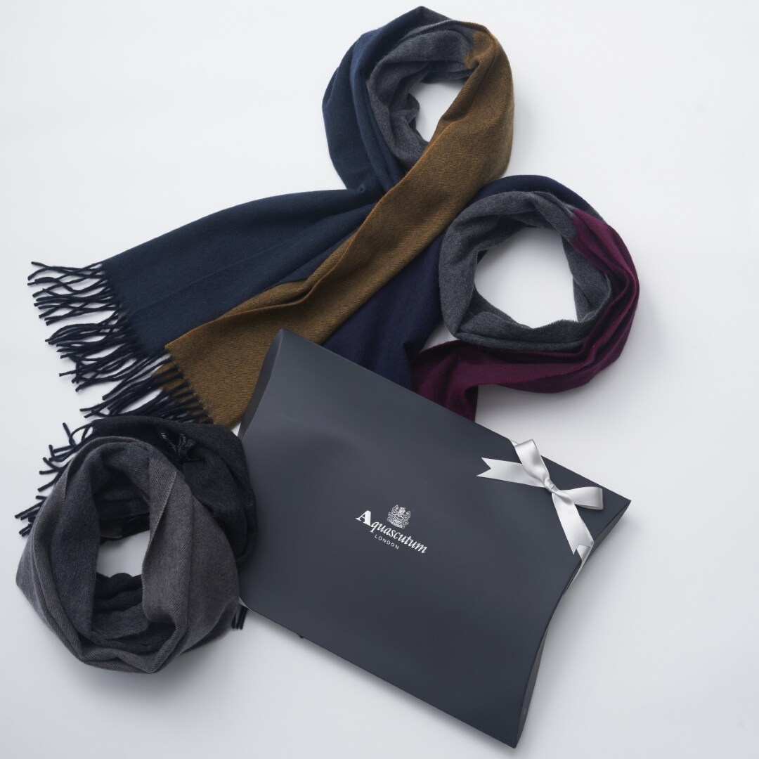 マフラー】アクアスキュータム｜カシミヤ 3カラーソリッド | アクア