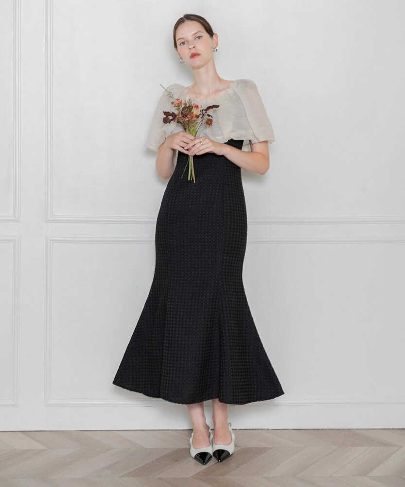 LEJA】2WAYオフショルダーパフスリーブバリエマーメイドワンピース