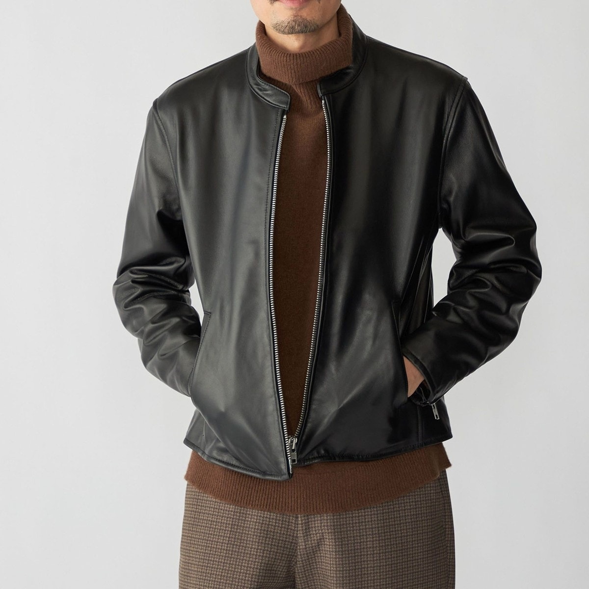 クリアランス 【TETE HOMME】ラムレザーシングルライダースジャケット