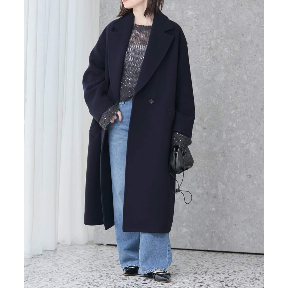 JOURNAL STANDARD L'essage / コクーンミドルコート/FREE/ウール/BLK