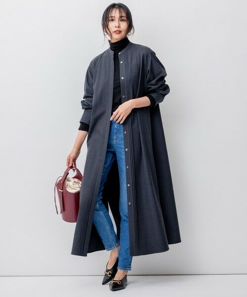 セール】 【洗える】ウールストレッチツイル シャツワンピース （ミニ