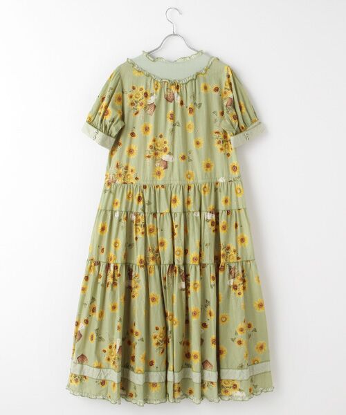 セール】 ひまわりプリントワンピース （ロング・マキシ丈ワンピース