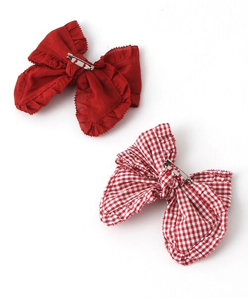 ギンガムチェック＆無地ローンリボンブローチセット （ブローチ