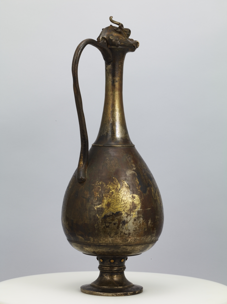 中国 乾隆年製 古銅鍍金 龍鳥文瓶 M R4597