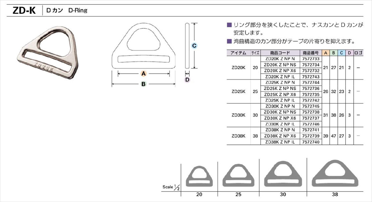 廃番】YKK ダイカストパーツ ZD-K Dカン[バックル/カン類] YKK