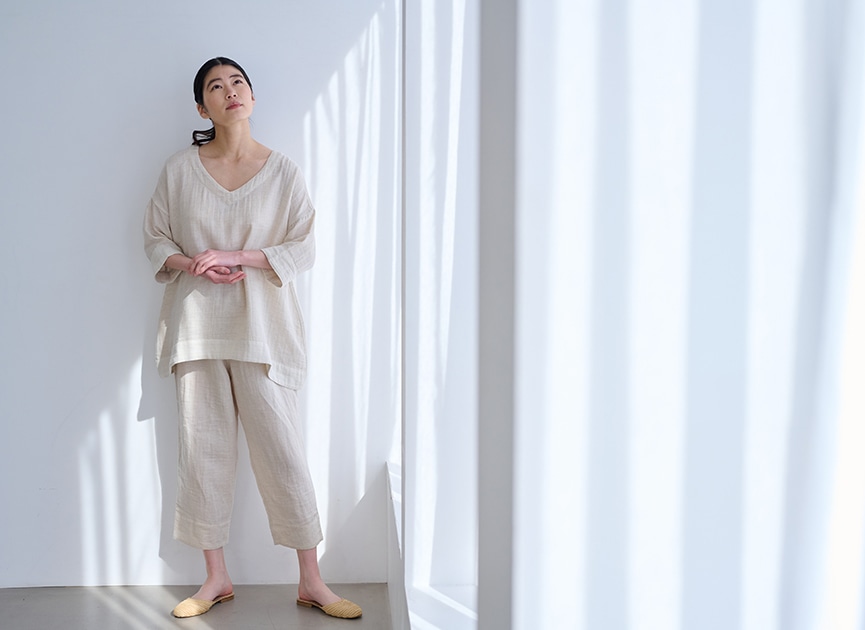 コットンリネンダブルガーゼ スラウチパンツ / オーガニックコットン