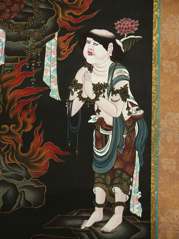 江戸(倉庫)稀少 古い 仏画 明王像 肉筆掛け軸 時代 仏教美術 仏教版画