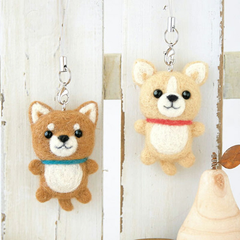 ふわふわ羊毛でつくるフェルト犬 柴犬&チワワのストラップ h441-420