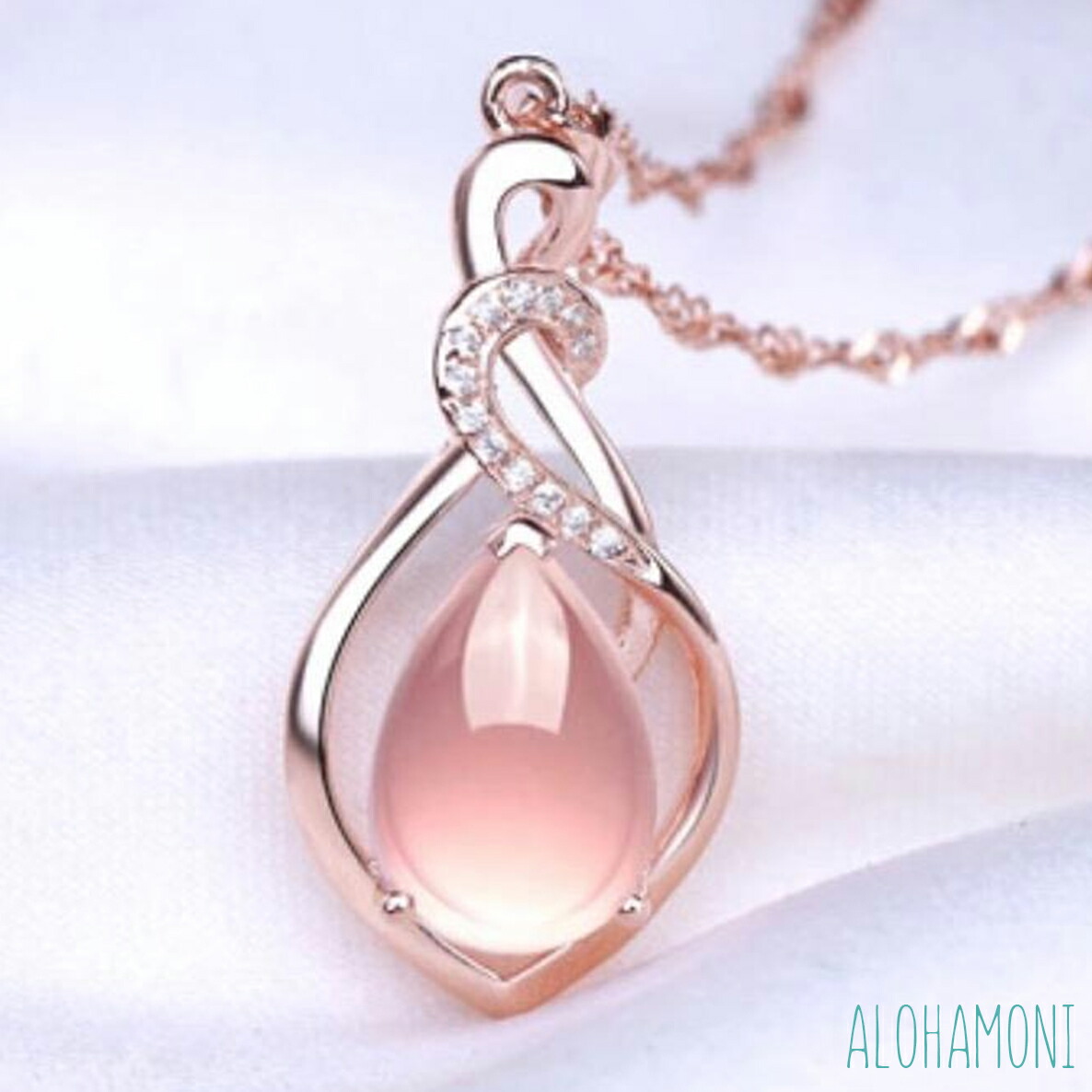 楽天市場】ピンクオパール ネックレス キュービックジルコニア CZ