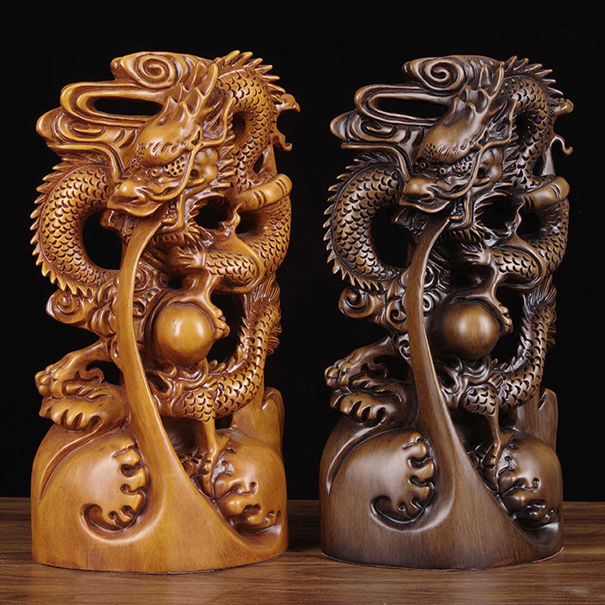 中国古美術・八卦龍屏風・龍置物·黄楊木・手作・宝石で镶嵌・細密彫