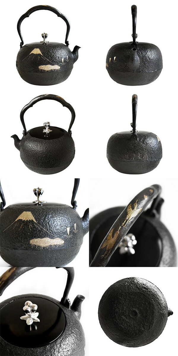 楽天市場】高岡鉄瓶 龍文堂写 富士山水図銀象嵌 平丸冨士象嵌 1.1L