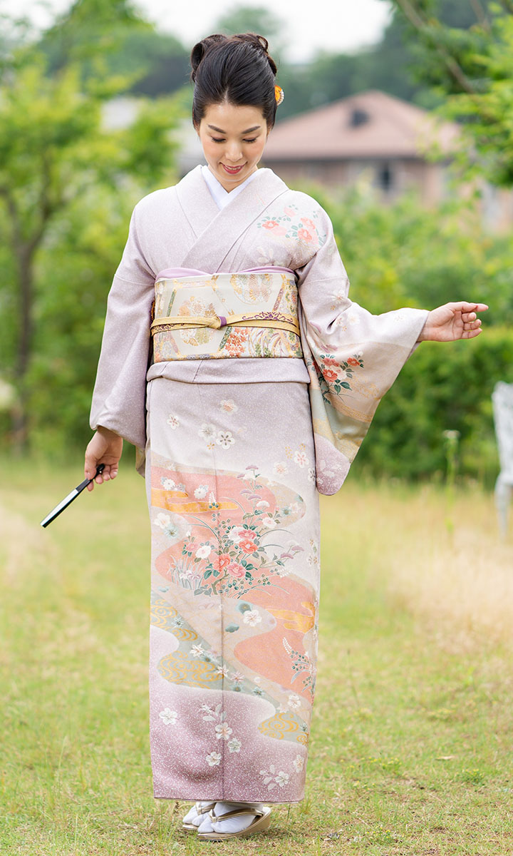 未着用訪問着花模様椿桜菊撫子グラデーション着物064a d