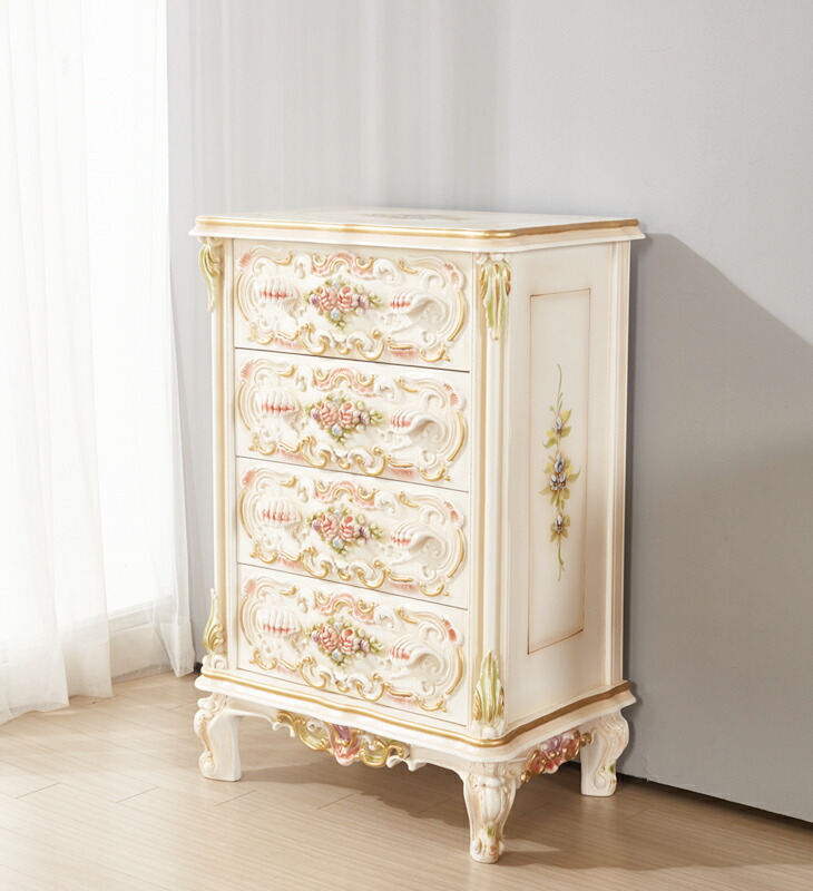 ☆ ロココ調 アンティーク 4段チェスト トールペイント 花柄