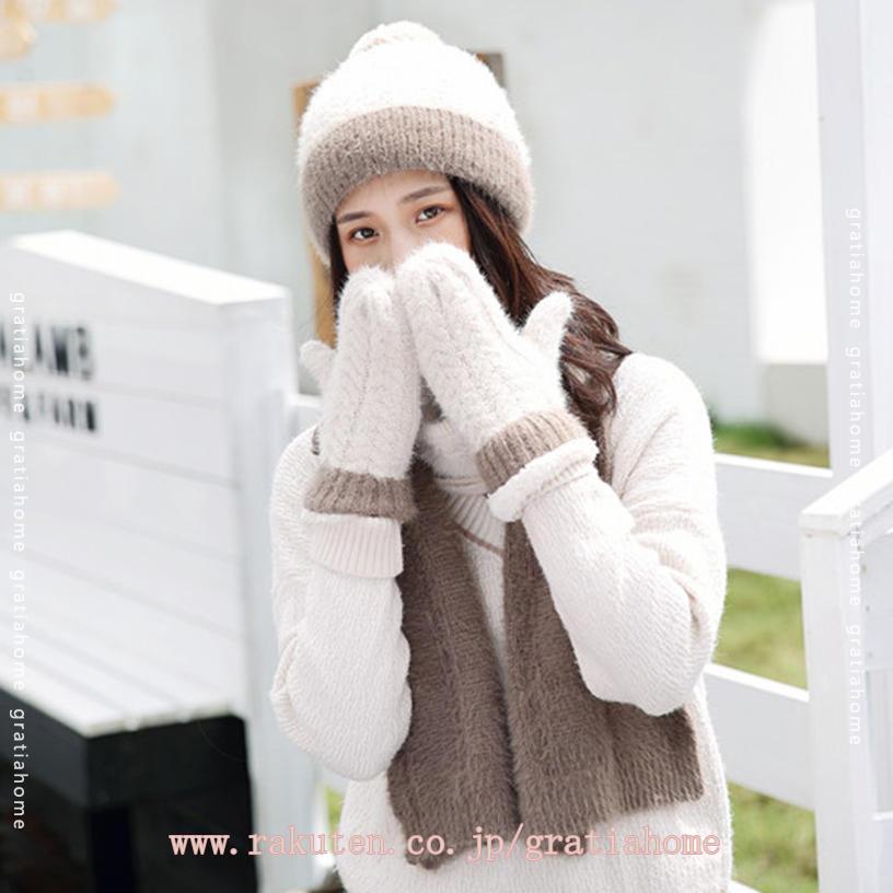 楽天市場】ニット帽子 マフラー 手袋 冬物 3点セット レディース 手袋
