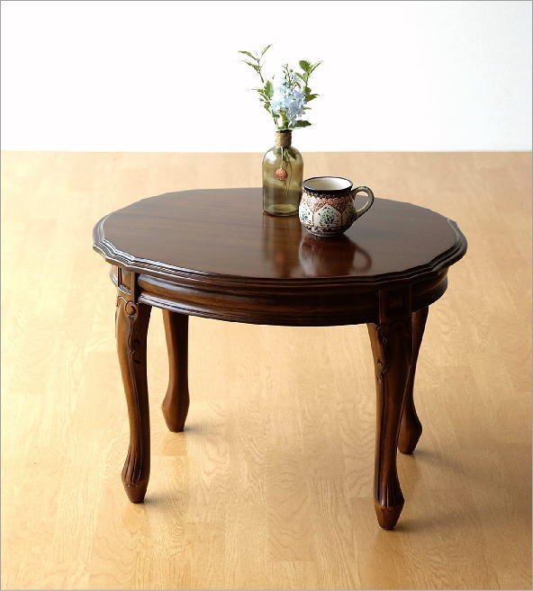 木彫りサイドテーブル 飾り台 アジア家具 カービング 猫足 木彫り