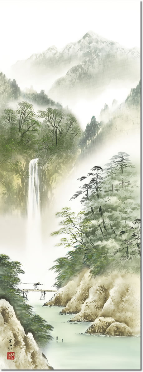 墨絵の山水画の掛け軸