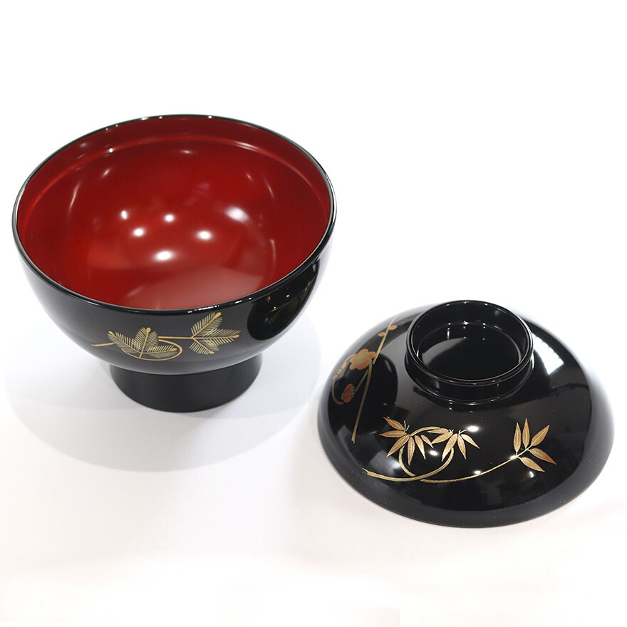 楽天市場】雑煮椀 フタ付き 日本製 国産 会津漆器 結び松竹梅 溜