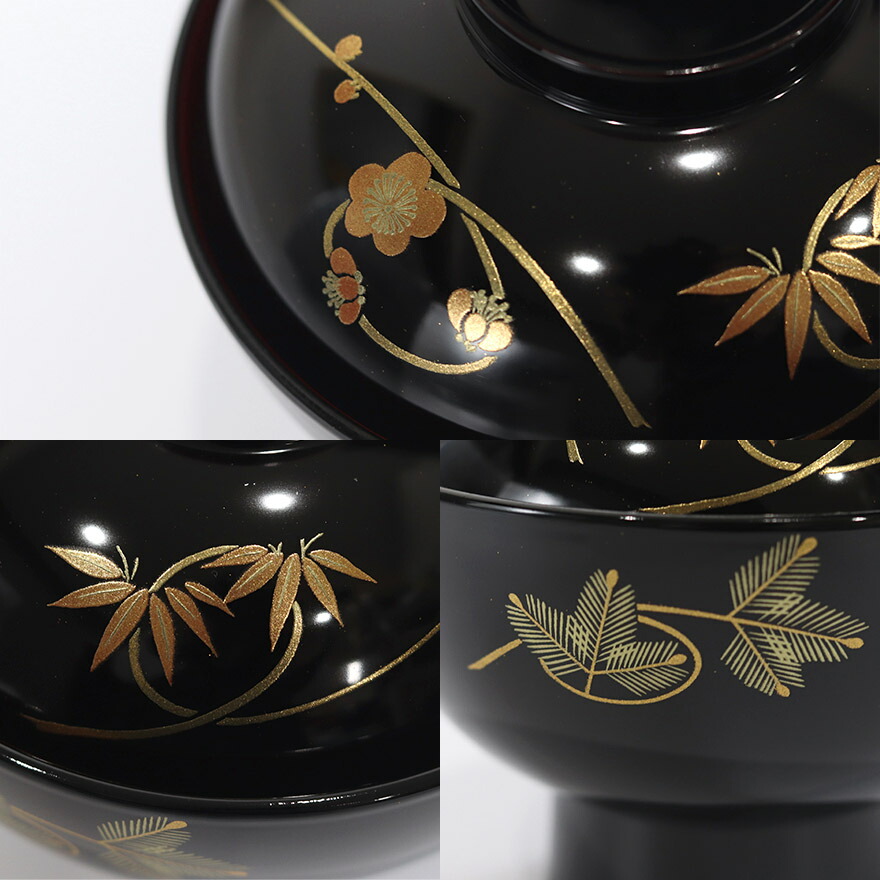 楽天市場】雑煮椀 フタ付き 日本製 国産 会津漆器 結び松竹梅 溜