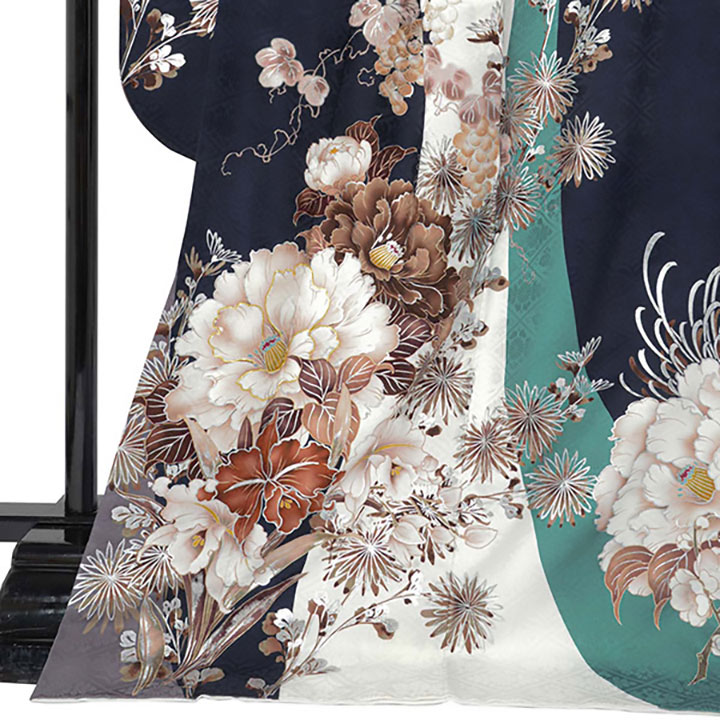 専用 ご予約 振袖 未仕立て 仮絵羽 くすみ水色 牡丹 金糸 ラメ 刺繍