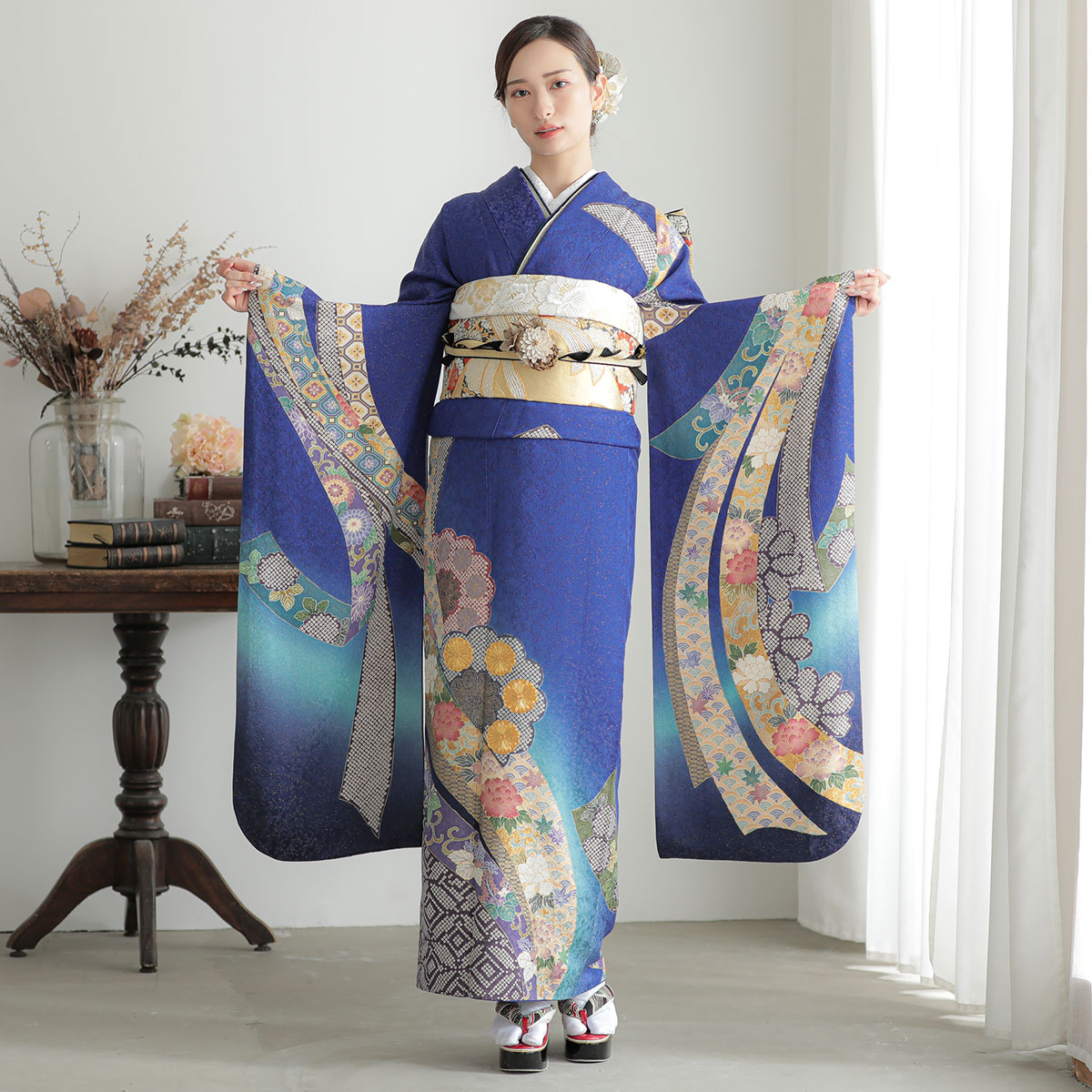 WA-Modern】正絹京友禅振袖フルセット WA-Modern】正絹モノトーン