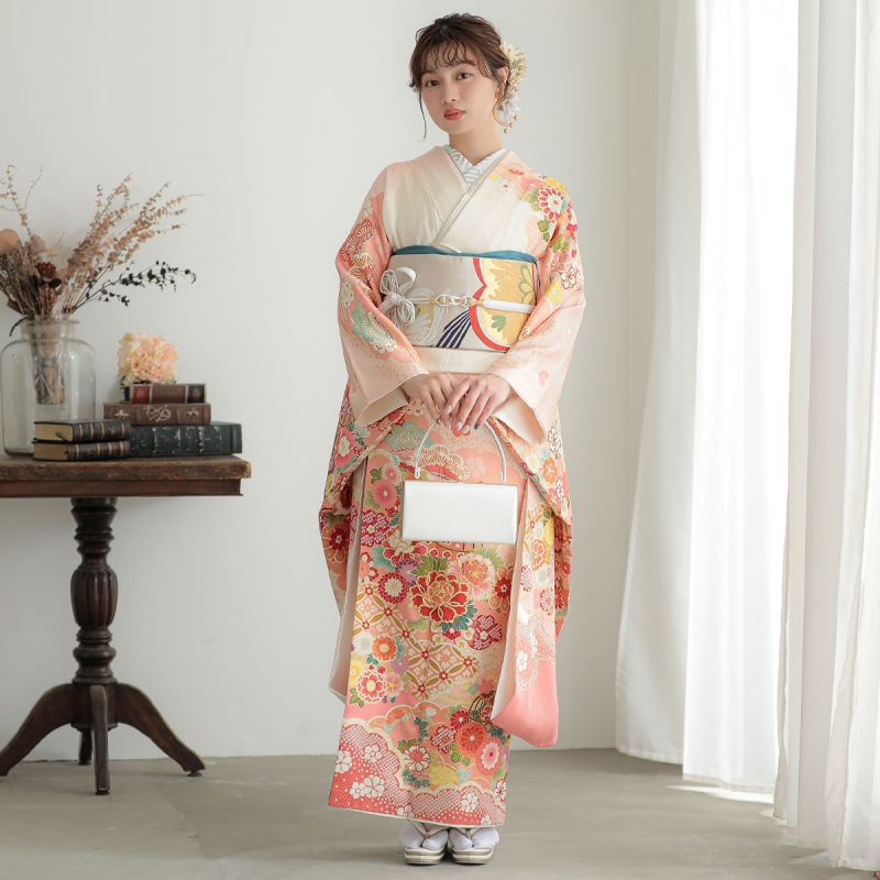 楽天市場】【振袖 レンタル】 結婚式 結納R1532 正絹 白×ピンク 雲取