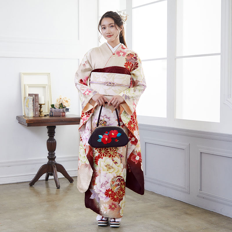 振袖 フルセット6点サイズS〜M 駒刺繍 流水鴛鴦花車文 暈し染め正絹