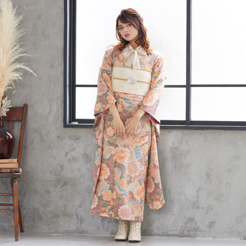 楽天市場】【成人式 振袖 レンタル】RS151オフグレー 花々宝尽くし