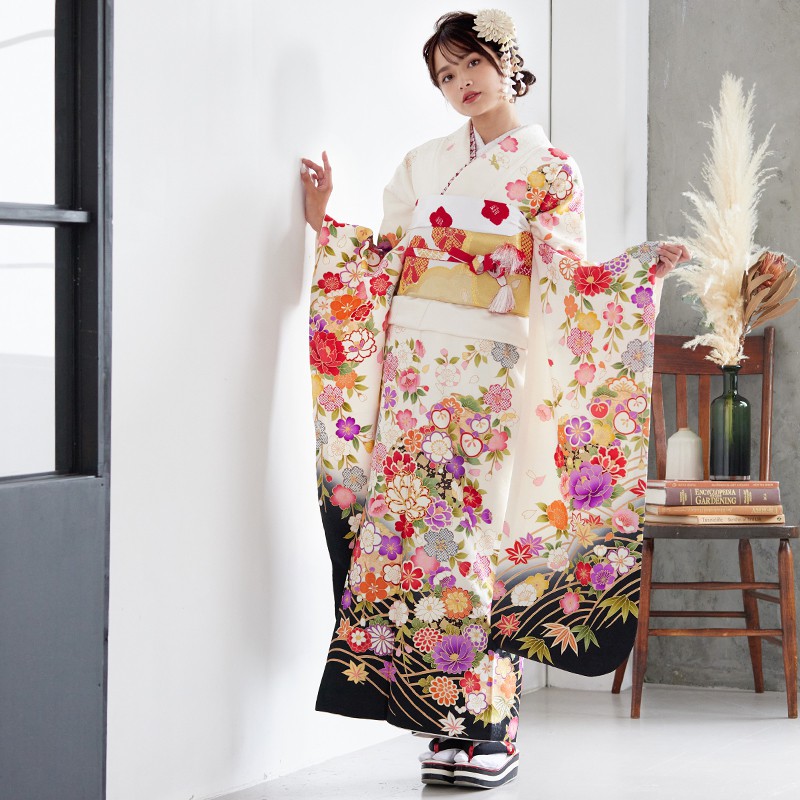 KP1767 振袖 身丈146cm 正絹 着物 成人式