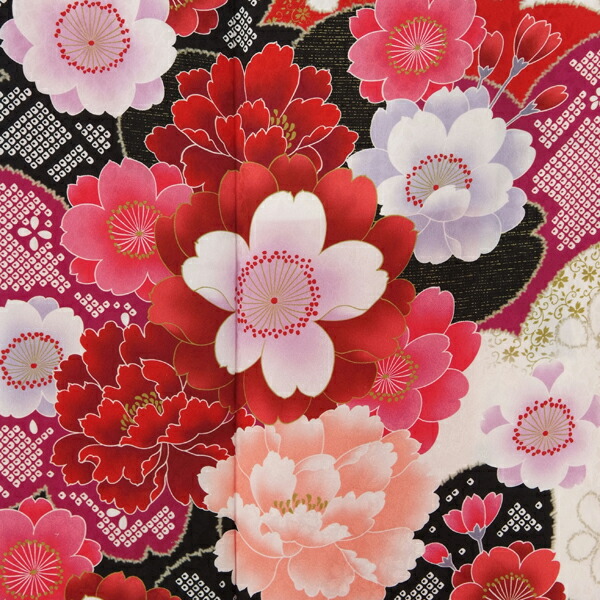 楽天市場】【成人式 振袖 レンタル】RS381 正絹 黒 絞り柄に牡丹と