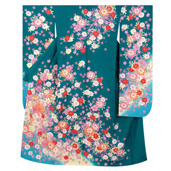楽天市場】【成人式 振袖 レンタル】RS460 正絹 青緑 鞠と桜の花束フル