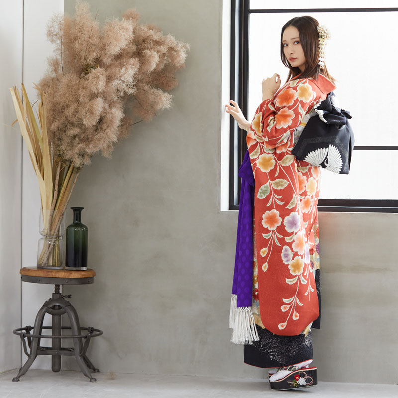 振袖フルセット6点M〜Lサイズ 正絹 鴛鴦花文 売り切り終了 振袖フル