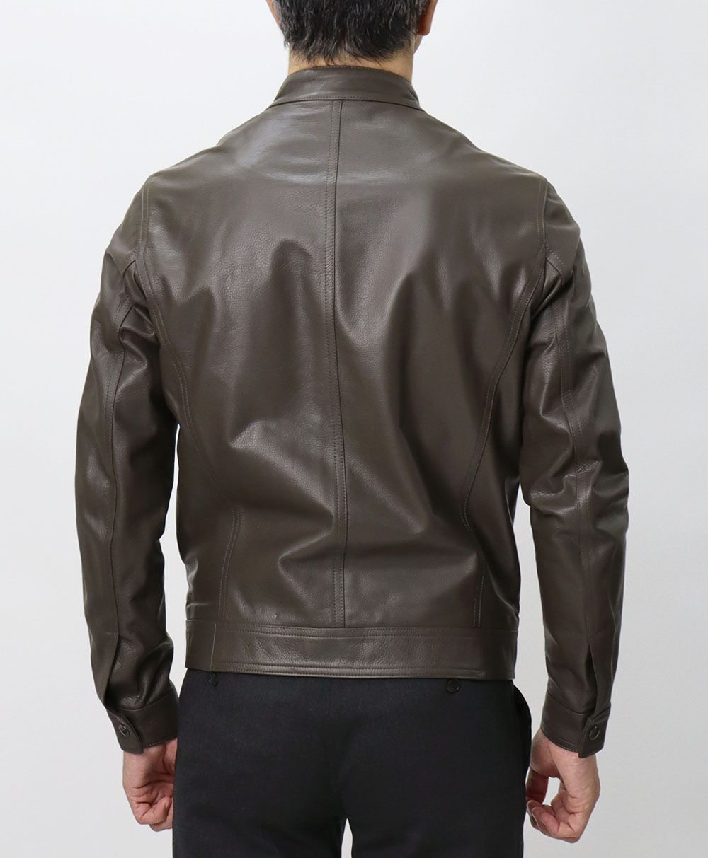 EMMETI ファッション ダークブラウン シングルライダースジャケット 美