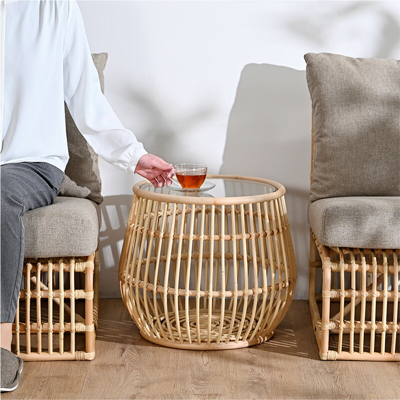 山 美品 ラタン ガラステーブル 机 サイドテーブル レトロ Z型雑誌