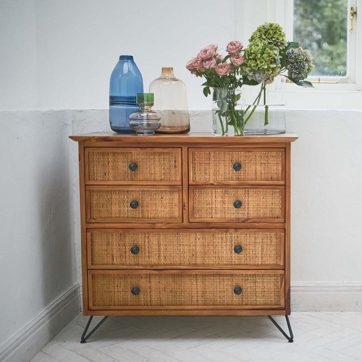 楽天市場】籐 チェスト 4段6杯 エスニック風 チーク材フレーム 幅80cm