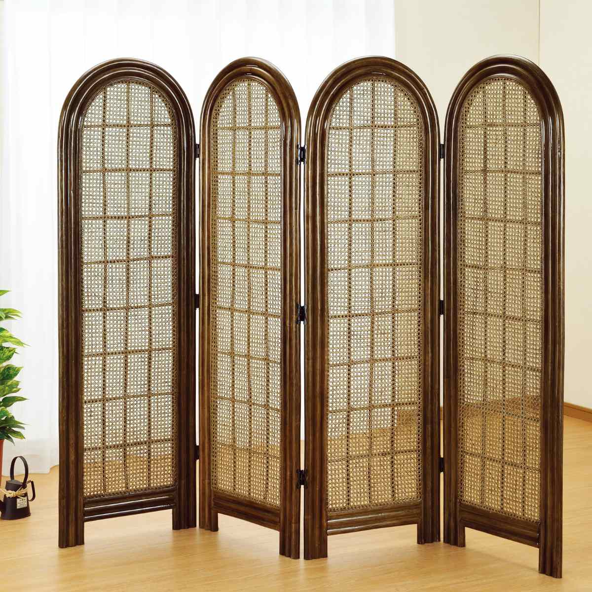 昭和レトロ 籐 ラタン 4連 パーテーション 衝立 目隠し 間仕切り