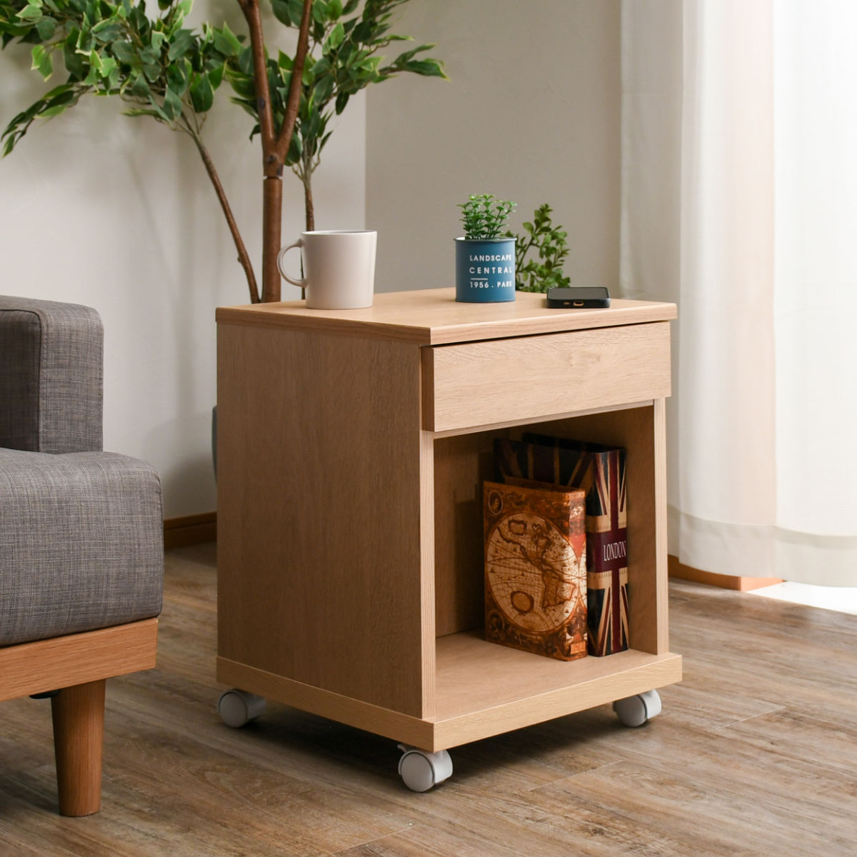 楽天市場】サイドテーブル キャスター 収納 木製 ワイヤレス充電機能