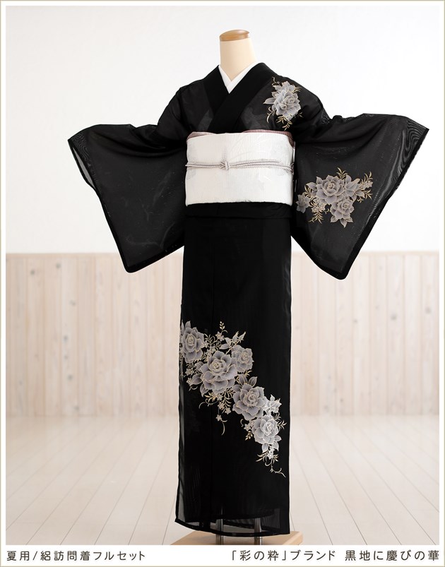 楽天市場】訪問着レンタル 絽 sr5020 「彩の粋」ブランド 黒地に慶びの