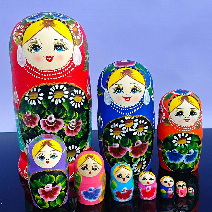 楽天市場】マトリョーシカ 10個セット 木製 伝統工芸 ロシア人形