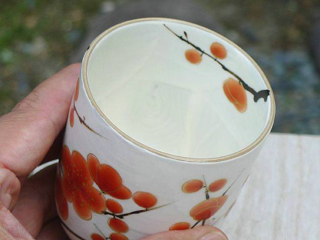 紅白梅湯呑 小 陶あん - 京焼清水焼 松韻堂