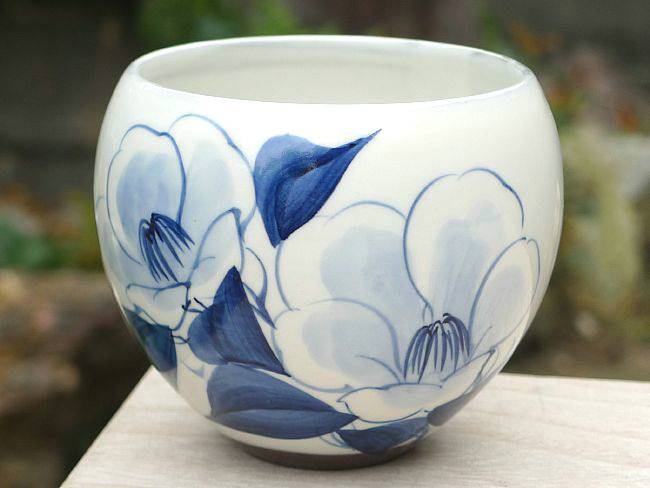 椿染付玉湯呑 陶あん - 京焼清水焼 松韻堂