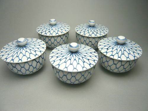 染付網目蓋付汲出碗揃 芳山 - 京焼清水焼 松韻堂