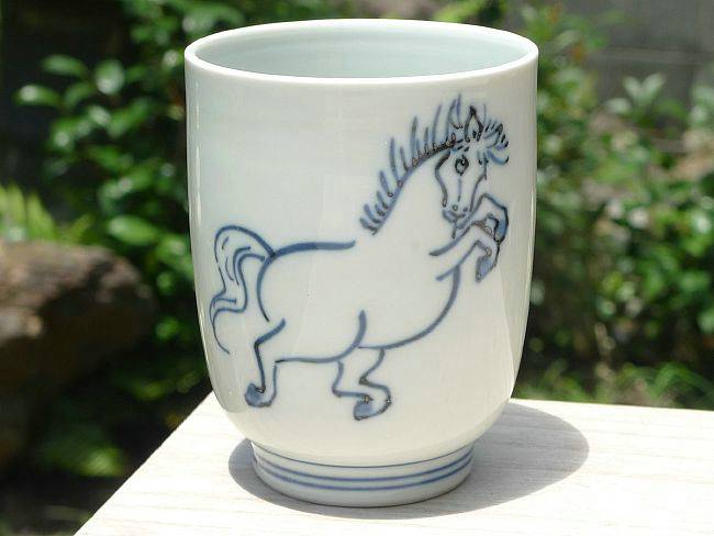 染付左馬湯呑み 小 芳山 - 京焼清水焼 松韻堂