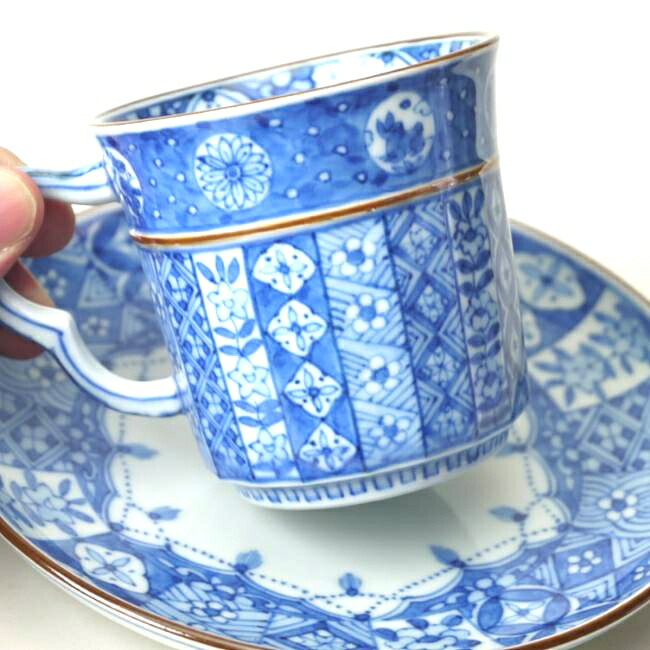 つなぎ古紋コーヒー碗皿 昭阿弥 - 京焼清水焼 松韻堂