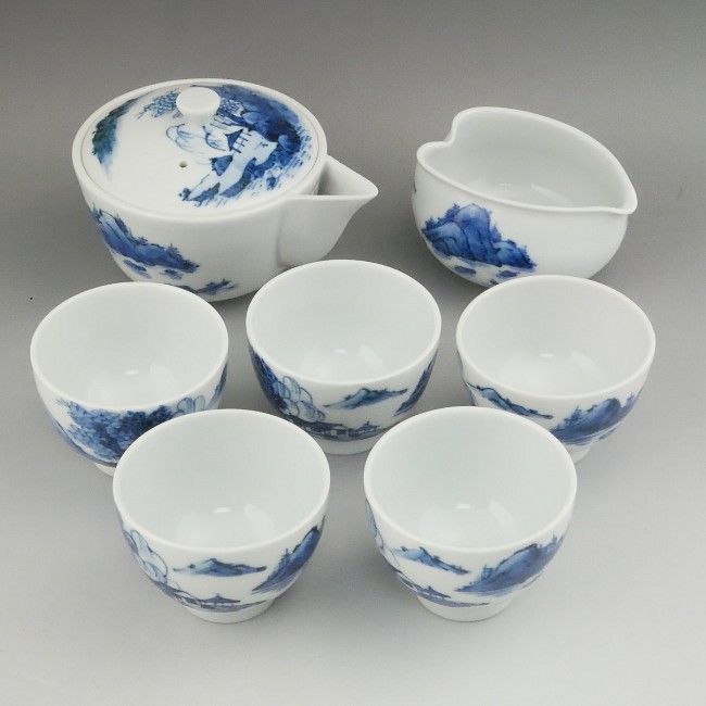 染付山水之図 煎茶揃 昭阿弥 - 京焼清水焼 松韻堂