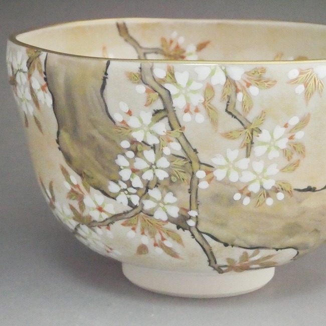 色絵琳派桜抹茶茶碗 善昇 - 京焼清水焼 松韻堂