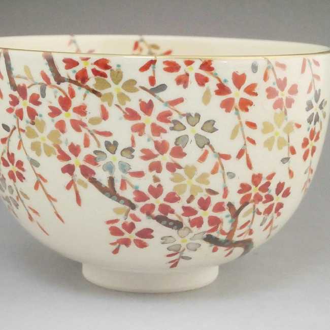 茶道具 茶碗 仁清 色絵 春草 茶碗 京焼 清水焼 山本閑人 阿吽 新品